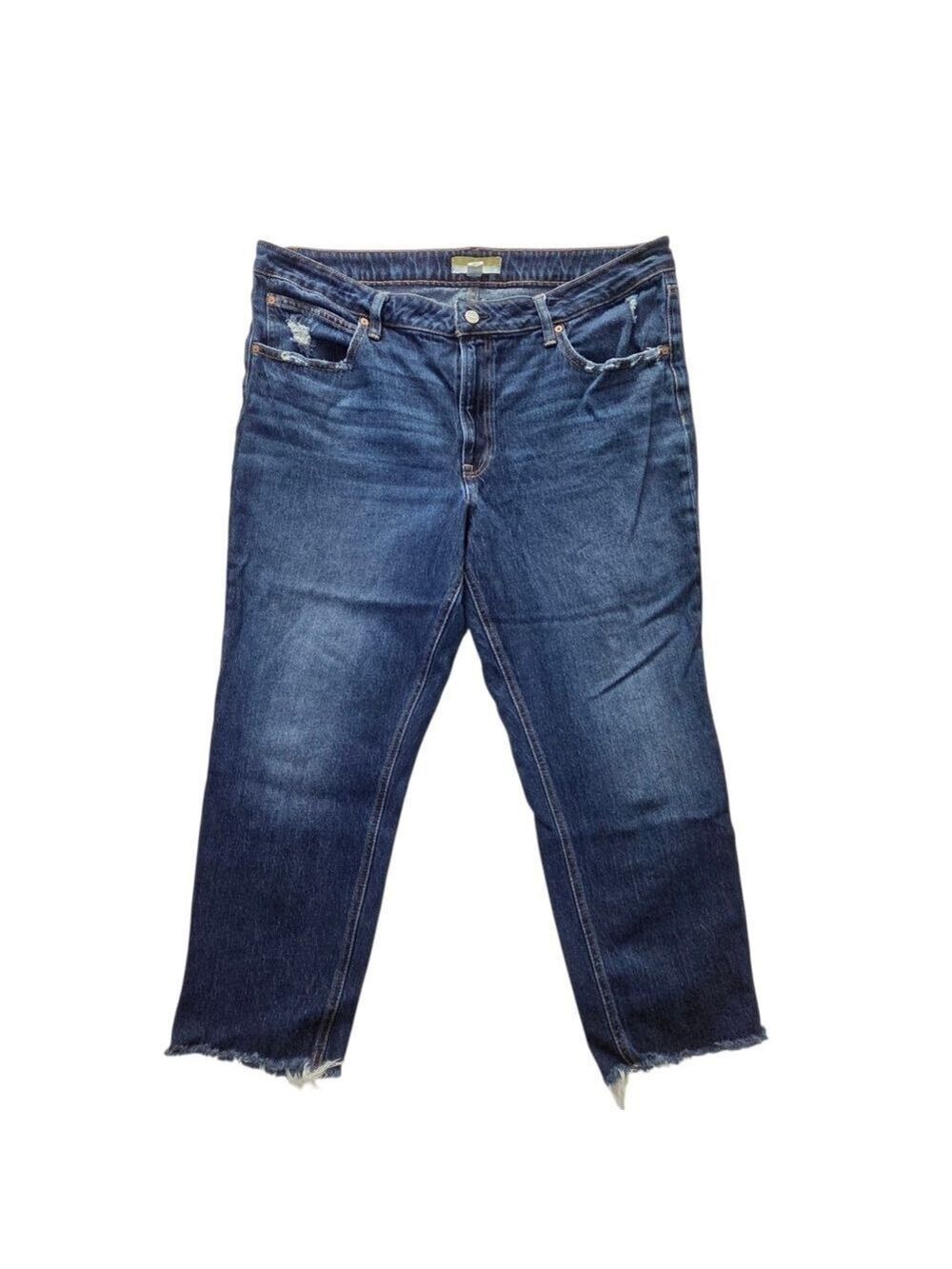 High Rise Cheeky Taper Ankle Jeans Distressed Raw Hem 18W